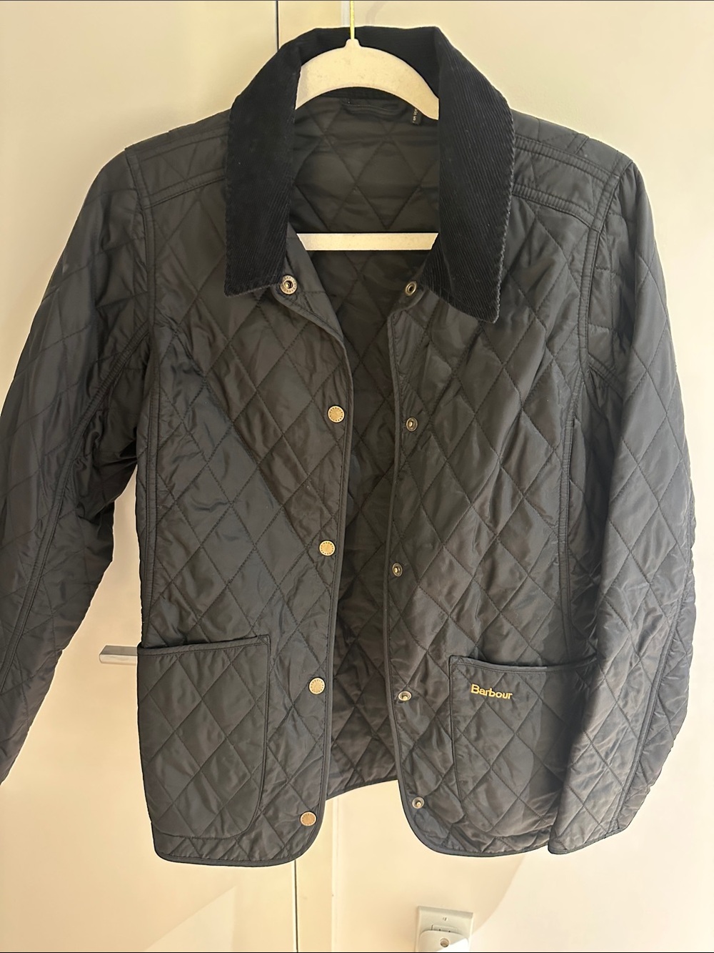 Barbour Black Quilted Utility Jacket with Corduroy Collar